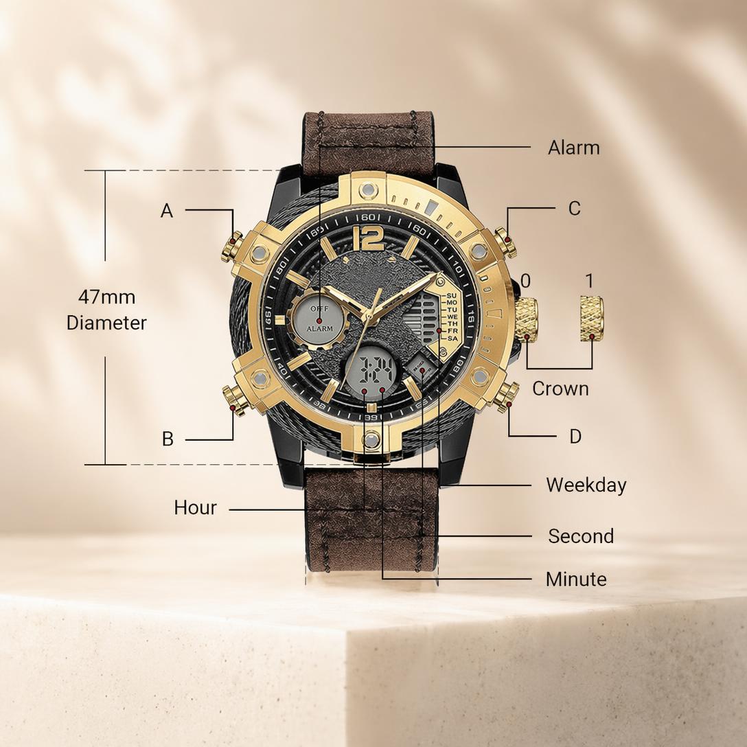 🔥Multifunctional Dual Display 3ATM Waterproof Men's Quartz Sports Watch