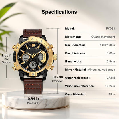 🔥Multifunctional Dual Display 3ATM Waterproof Men's Quartz Sports Watch