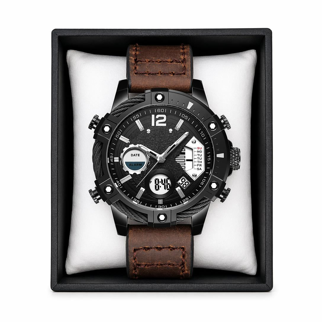 🔥Multifunctional Dual Display 3ATM Waterproof Men's Quartz Sports Watch