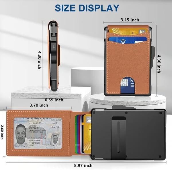 🔥 Wallet for Men - with Pop Up Aluminum Case Money Clip Slim Leather Slots Credit Card Holder RFID Blocking Bifold Minimalist Wallet