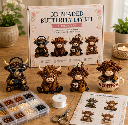 🐮3D Highland Cow DIY Bead Kit – 8 Adorable Handmade Cow Designs Craft Set