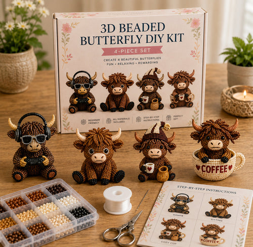 🐮3D Highland Cow DIY Bead Kit – 8 Adorable Handmade Cow Designs Craft Set