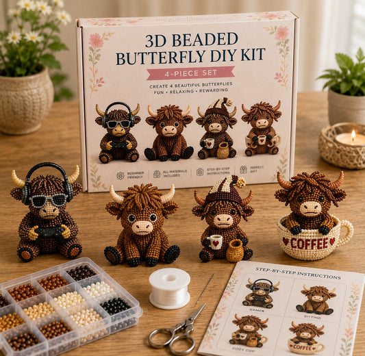 🐮3D Highland Cow DIY Bead Kit – 8 Adorable Handmade Cow Designs Craft Set