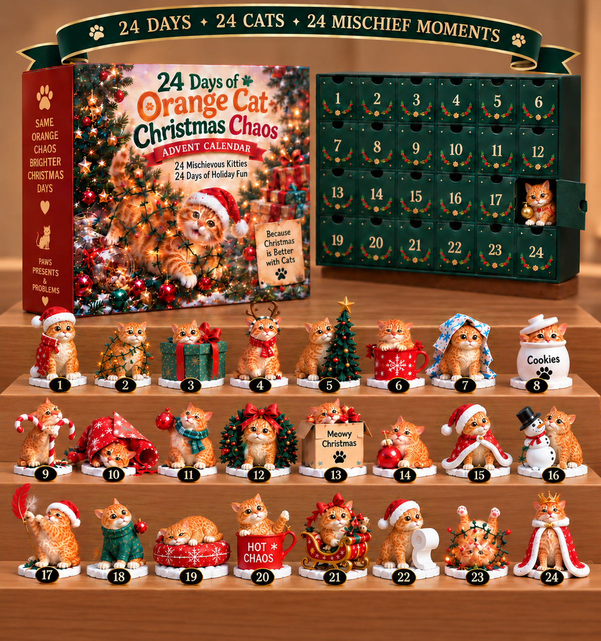🐾 24 Days of Orange Cat Christmas Chaos — 24 Mischievous Kitties