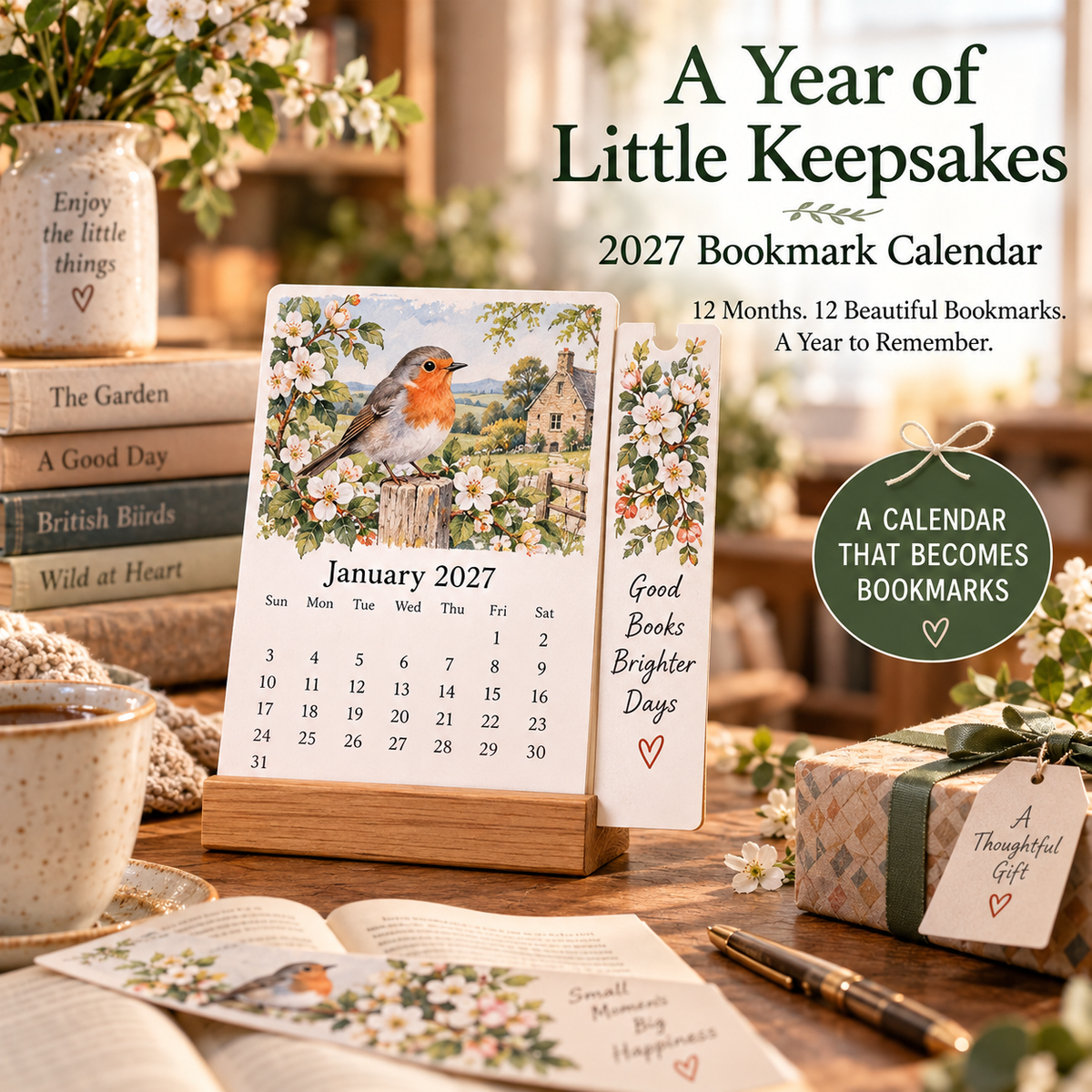 🌸 2027 A Year of Little Keepsakes – 12-in-1 Bookmark Calendar