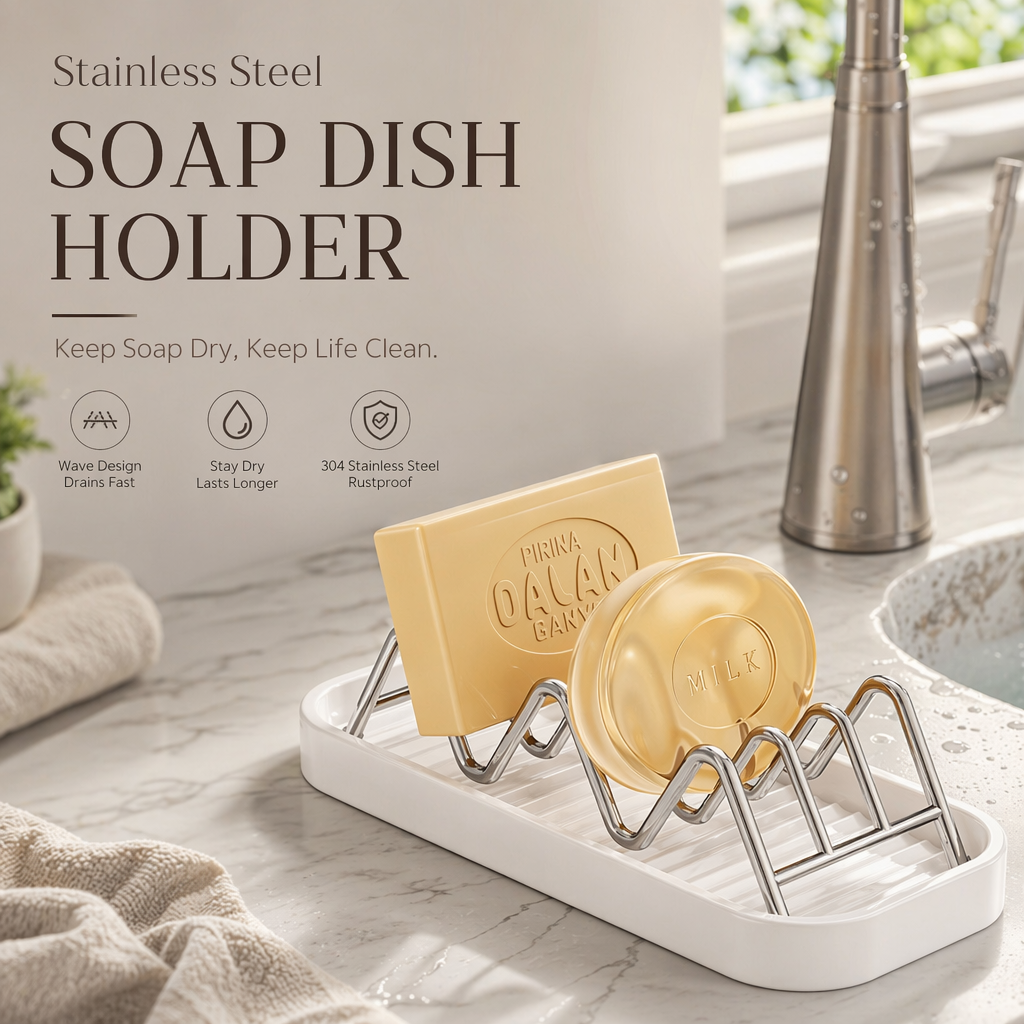 ✨Wavy stainless steel soap dish, suitable for holding soap and sponges💧