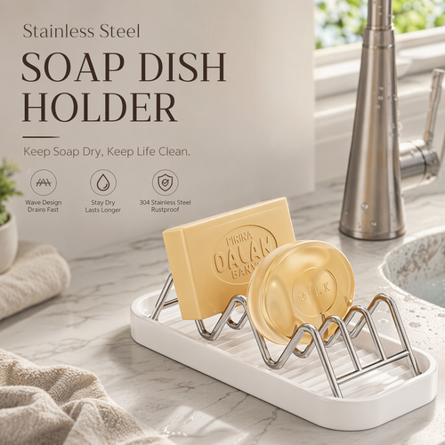 ✨Wavy stainless steel soap dish, suitable for holding soap and sponges💧