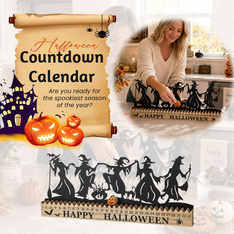 🎃Halloween Countdown Calendar – 31-Day Witch Silhouette Decor with Movable Pumpkin Marker