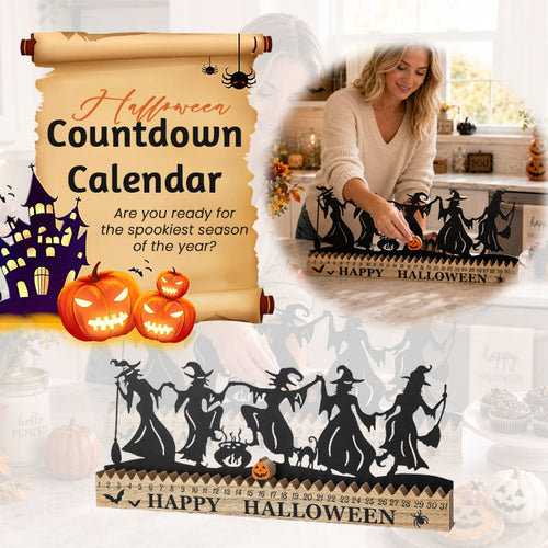 🎃Halloween Countdown Calendar – 31-Day Witch Silhouette Decor with Movable Pumpkin Marker