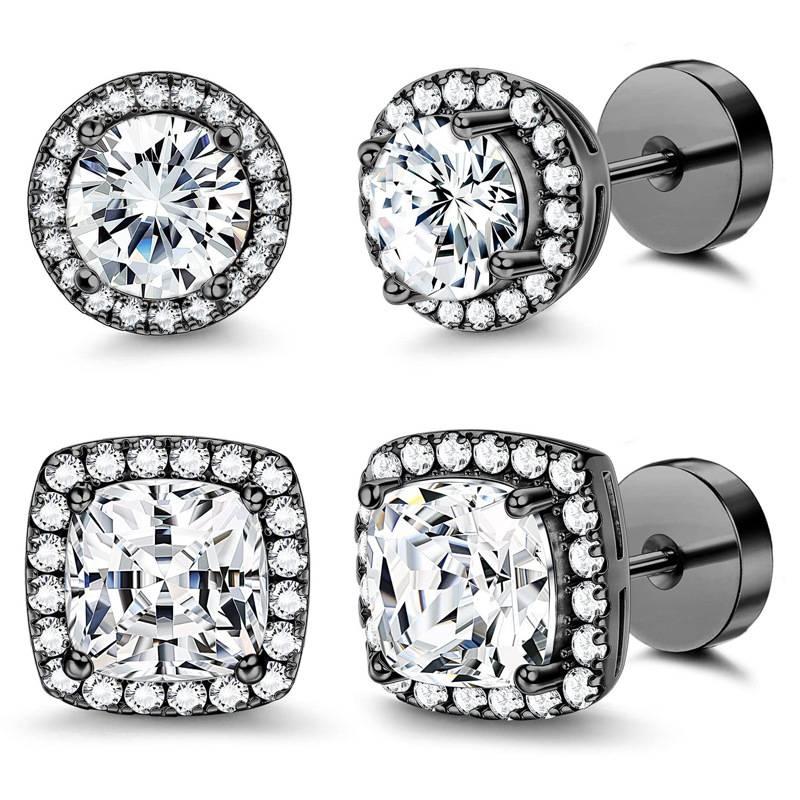 😍 Buy 1 Get 1 Free🔥Halo Stud Earrings 4-Pack - Gold & Silver Round/Square Styles