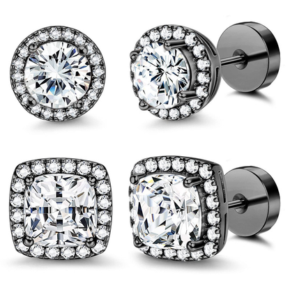 😍 Buy 1 Get 1 Free🔥Halo Stud Earrings 4-Pack - Gold & Silver Round/Square Styles