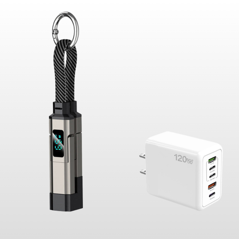 🔌 4-in-1 Charging Cable with Digital Display & Keychain – Fast-Charging, Kink-Resistant & Compact