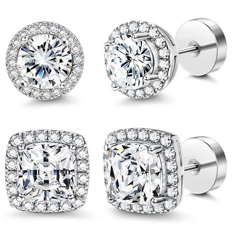 😍 Buy 1 Get 1 Free🔥Halo Stud Earrings 4-Pack - Gold & Silver Round/Square Styles