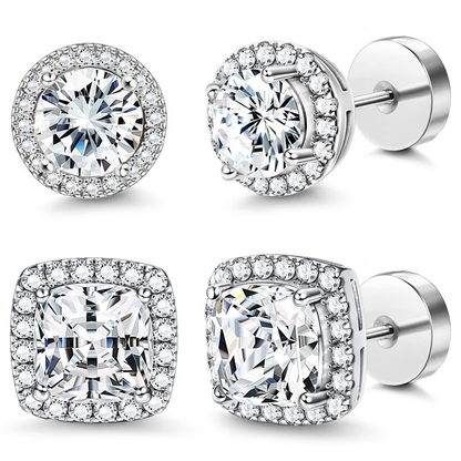 😍 Buy 1 Get 1 Free🔥Halo Stud Earrings 4-Pack - Gold & Silver Round/Square Styles