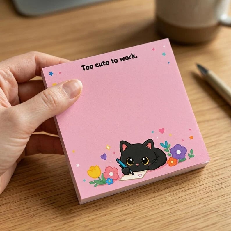 🐾 Sassy Black Cat Sticky Notes – 4 Funny 3" × 3" Memo Pads for Work, School & Home