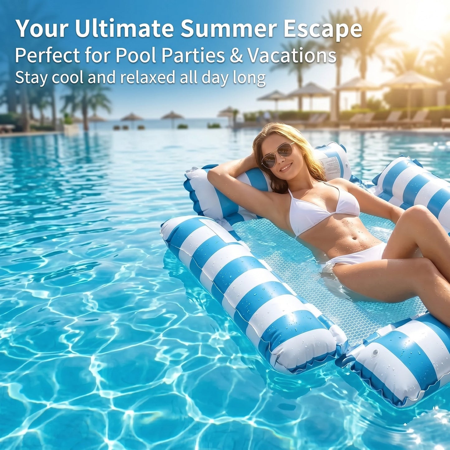 🛟(With air pump!!)🔥4-in-1 Inflatable Water Hammock – Pool Floating Lounge Chair & Swimming Bed