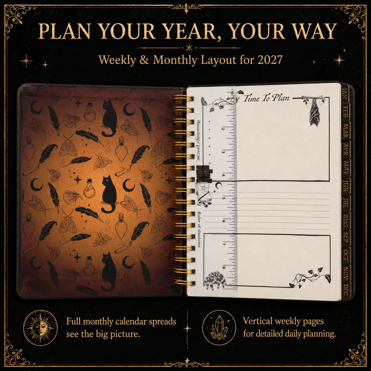 ✍️📕Waiting for the Night: The Witching Hour 2027 Weekly Planner🖤Gothic Romance & Practical Magic for the Year Ahead.
