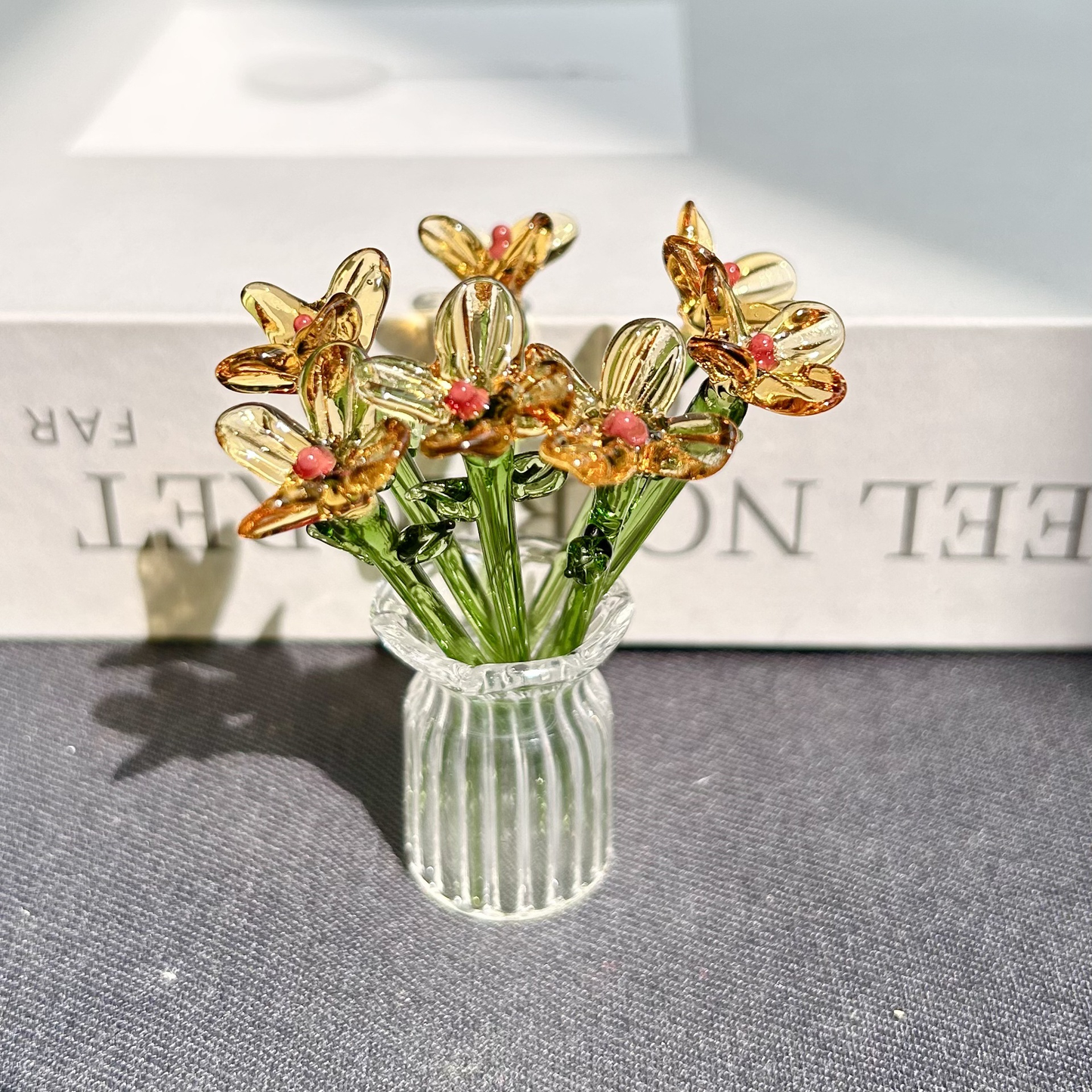 🌸Mini Glass Flower Ornament Crafts Artificial Flower Floral Figurine