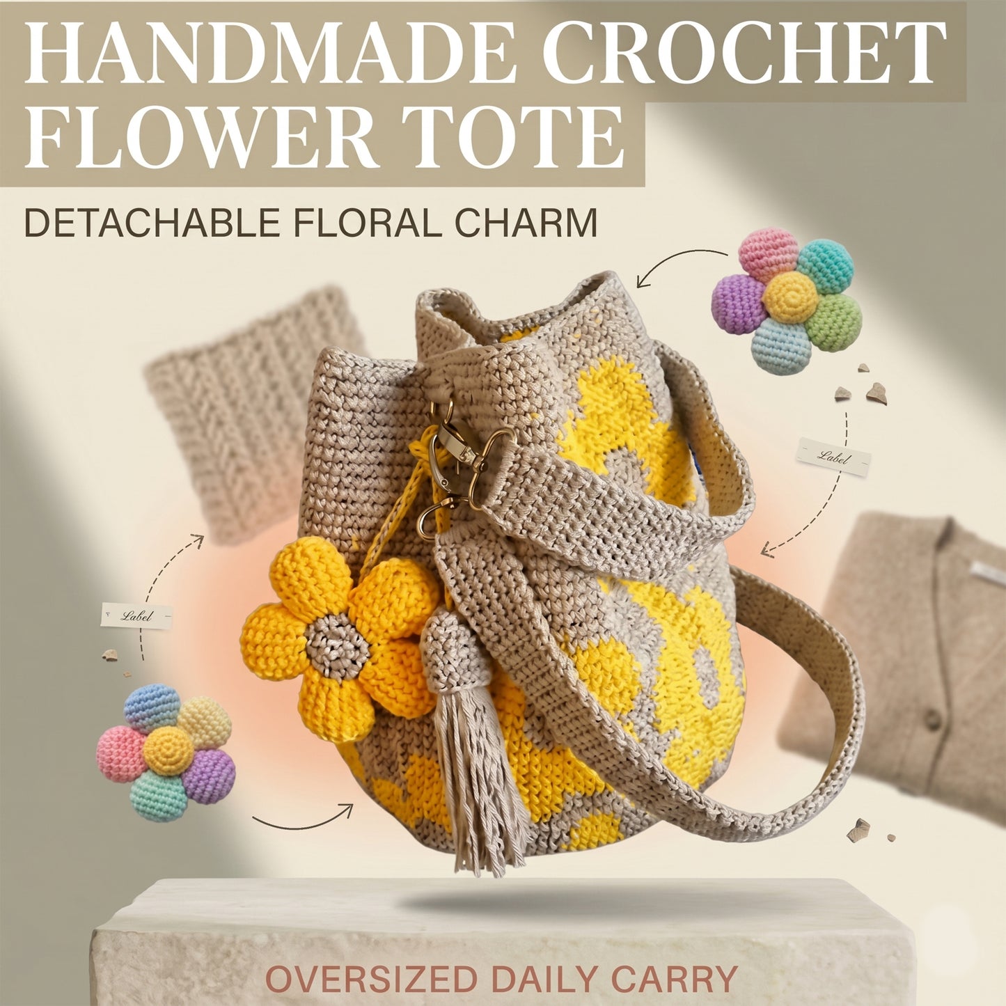 🌼✨Hand-crocheted floral tote bag 🌼✨