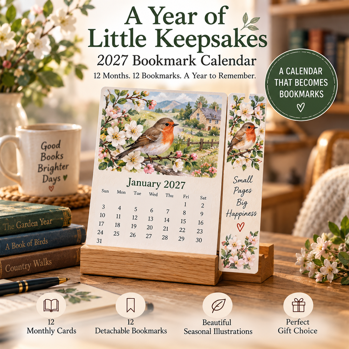 🌸 2027 A Year of Little Keepsakes – 12-in-1 Bookmark Calendar