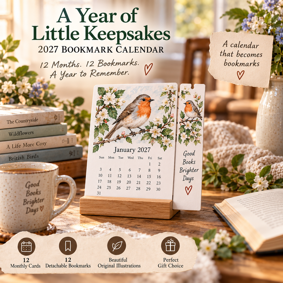 🌸 2027 A Year of Little Keepsakes – 12-in-1 Bookmark Calendar