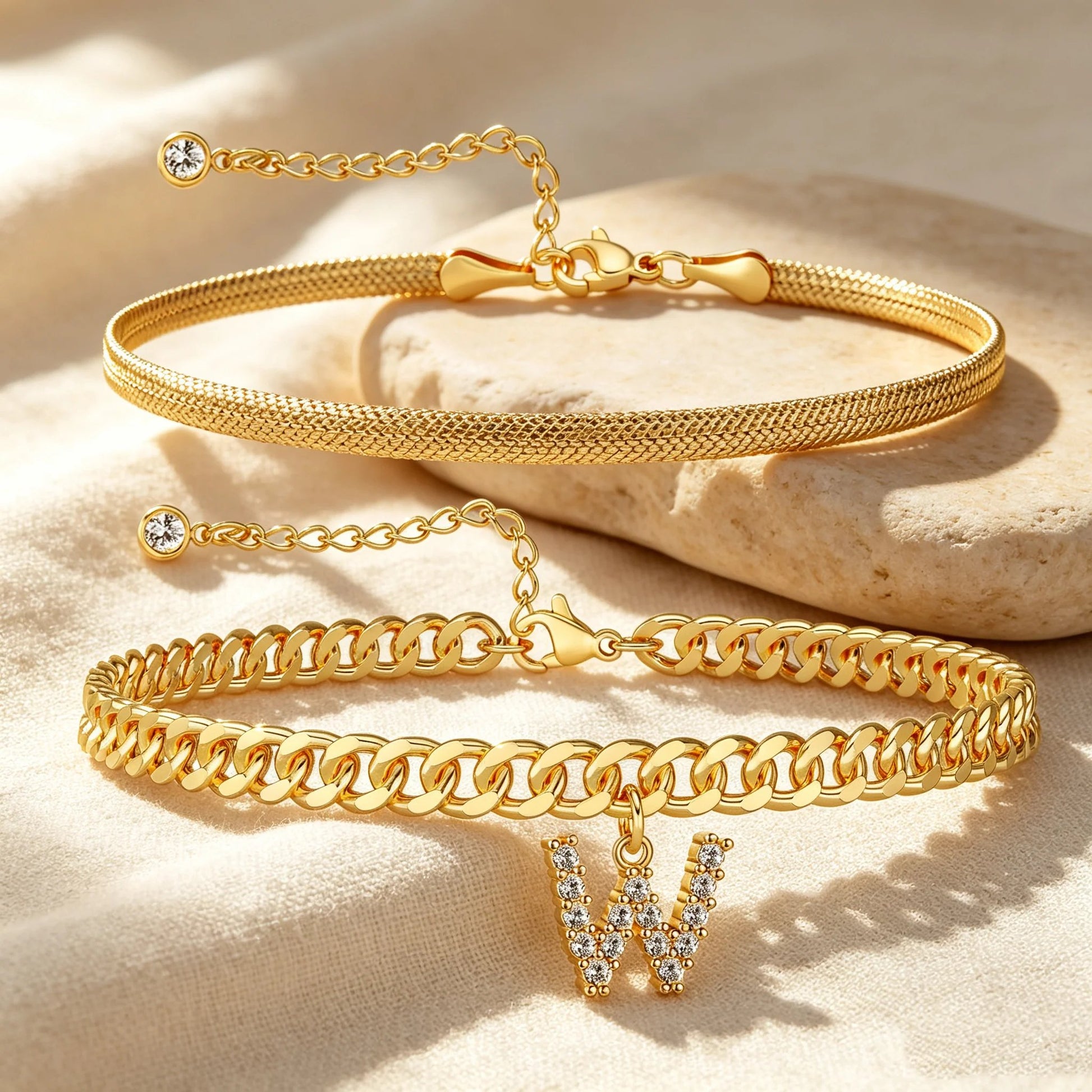 ✨ Gold Initial Anklet – 14K Gold Plated, Waterproof Adjustable Letter Pendant, Stackable Beach Jewelry