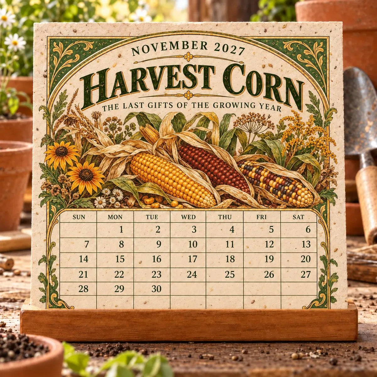 🌱 2027 Heirloom Garden Plantable Seed Calendar | 12 Plantable Months with Vintage Botanical Art & Wooden Stand 🌼