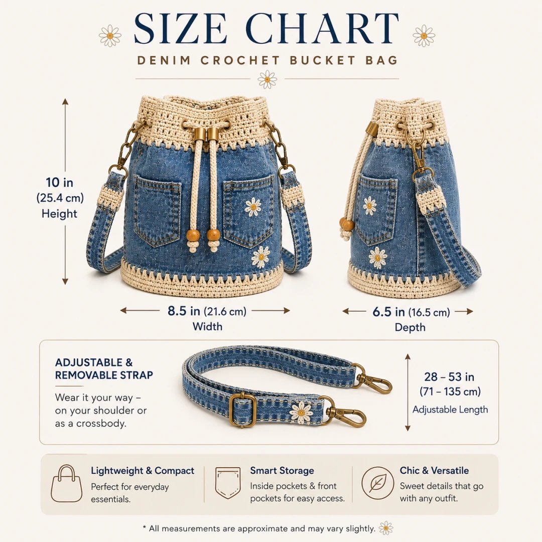🔥HOT SALE 40% OFF✨👜Handmade Denim Crochet Bucket Bag
