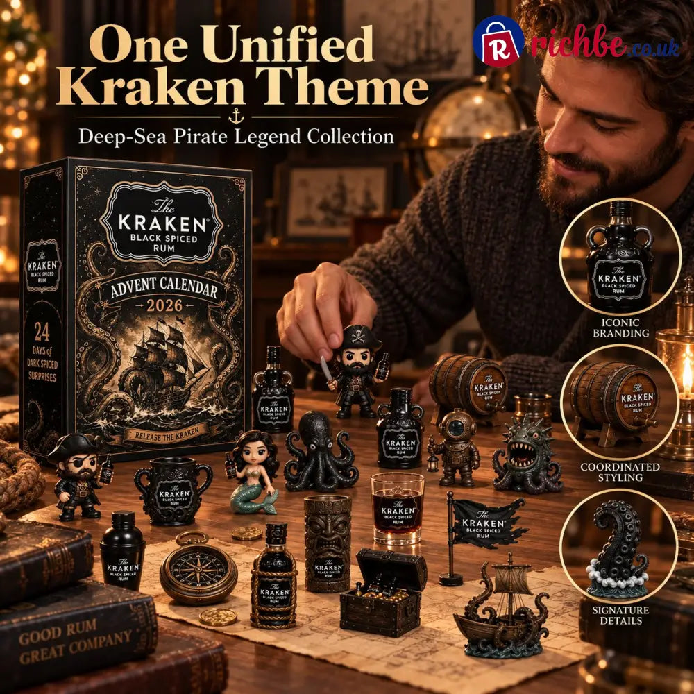 24-Day Kraken Rum Mini Bottle Advent Calendar Set for Holiday Bar Table Display Rum Lover Collectible Gift Christmas