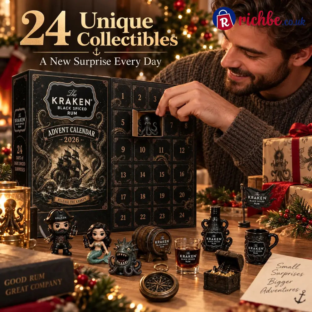 24-Day Kraken Rum Mini Bottle Advent Calendar Set for Holiday Bar Table Display Rum Lover Collectible Gift Christmas