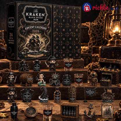 24-Day Kraken Rum Mini Bottle Advent Calendar Set for Holiday Bar Table Display Rum Lover Collectible Gift Christmas