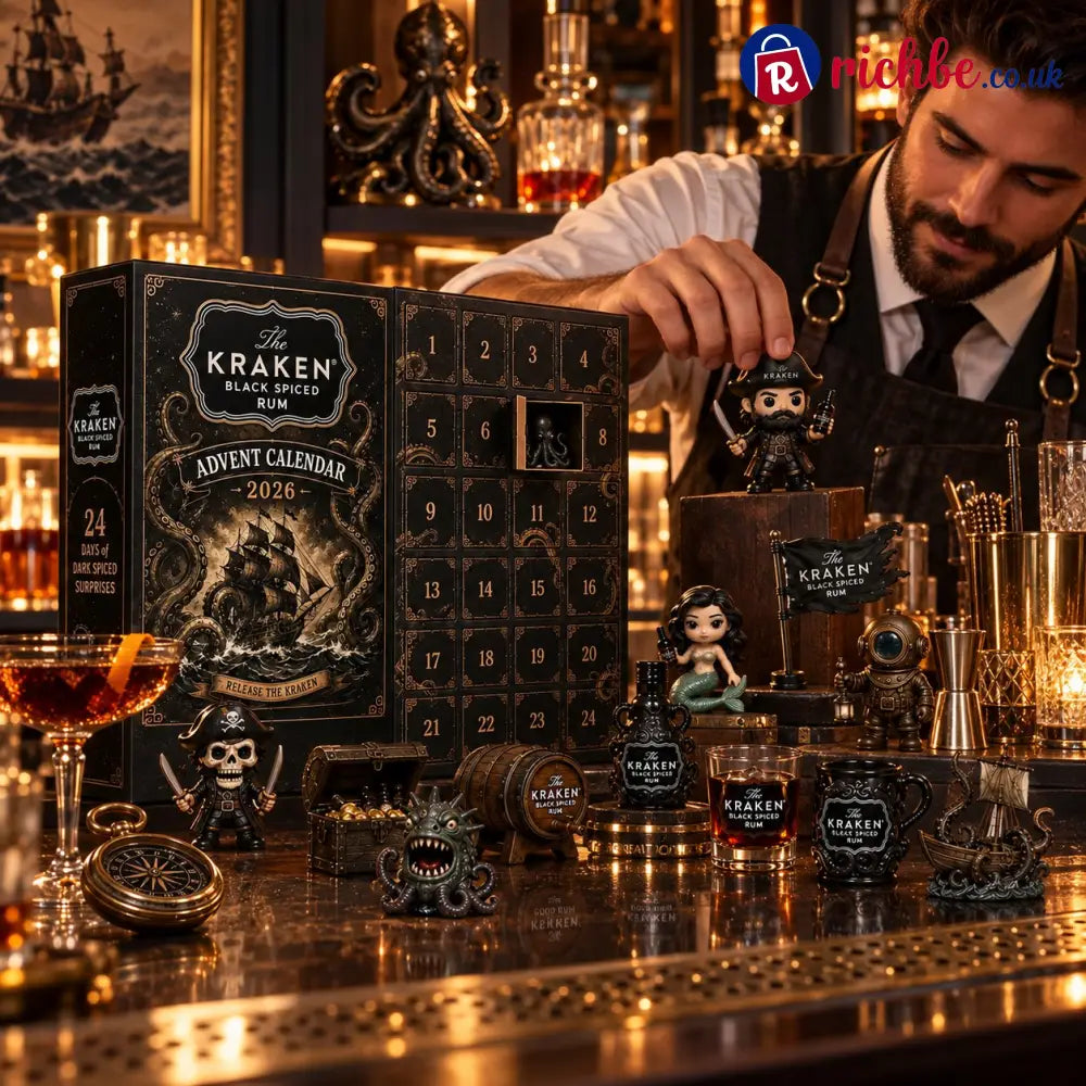 24-Day Kraken Rum Mini Bottle Advent Calendar Set for Holiday Bar Table Display Rum Lover Collectible Gift Christmas