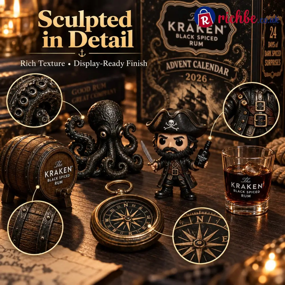 24-Day Kraken Rum Mini Bottle Advent Calendar Set for Holiday Bar Table Display Rum Lover Collectible Gift Christmas