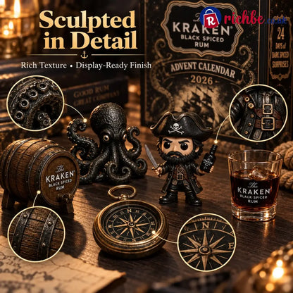 24-Day Kraken Rum Mini Bottle Advent Calendar Set for Holiday Bar Table Display Rum Lover Collectible Gift Christmas