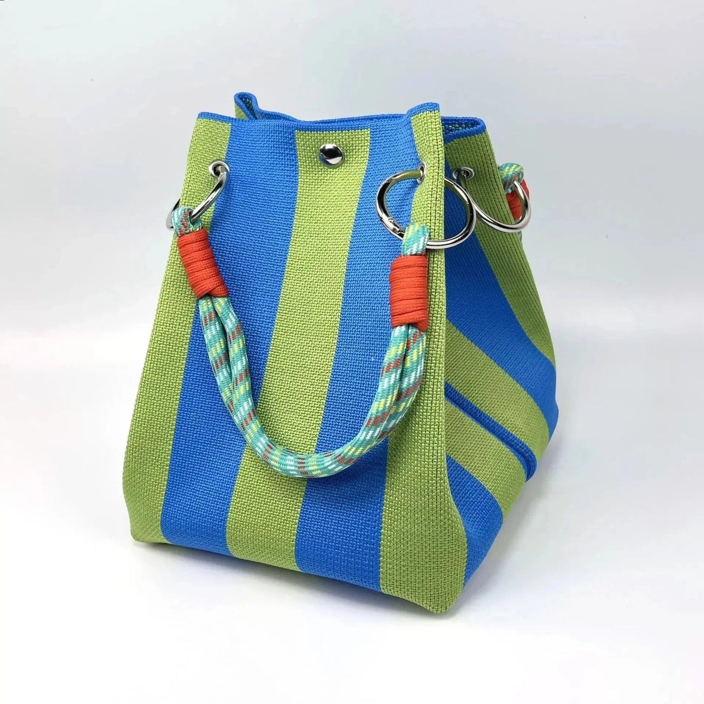 📢📢40% OFF !! ⏰🌴 Boho Striped Knit Bucket Handbag for Women – Handmade Summer Beach Shoulder Bag