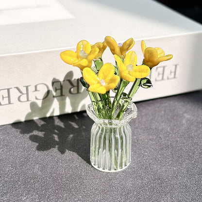 🌸Mini Glass Flower Ornament Crafts Artificial Flower Floral Figurine