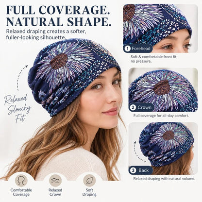 🔥HOT SALE🔥Boho Floral Slouchy Beanie for Women Lightweight Soft Stretchy Hat