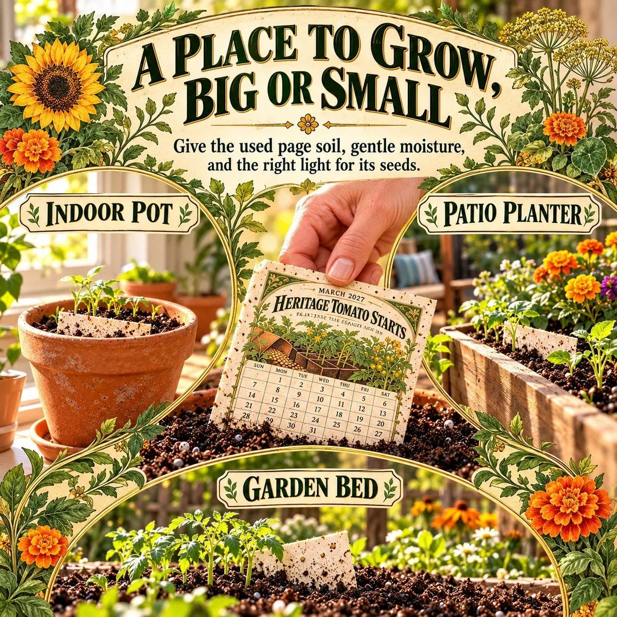 🌱 2027 Heirloom Garden Plantable Seed Calendar | 12 Plantable Months with Vintage Botanical Art & Wooden Stand 🌼
