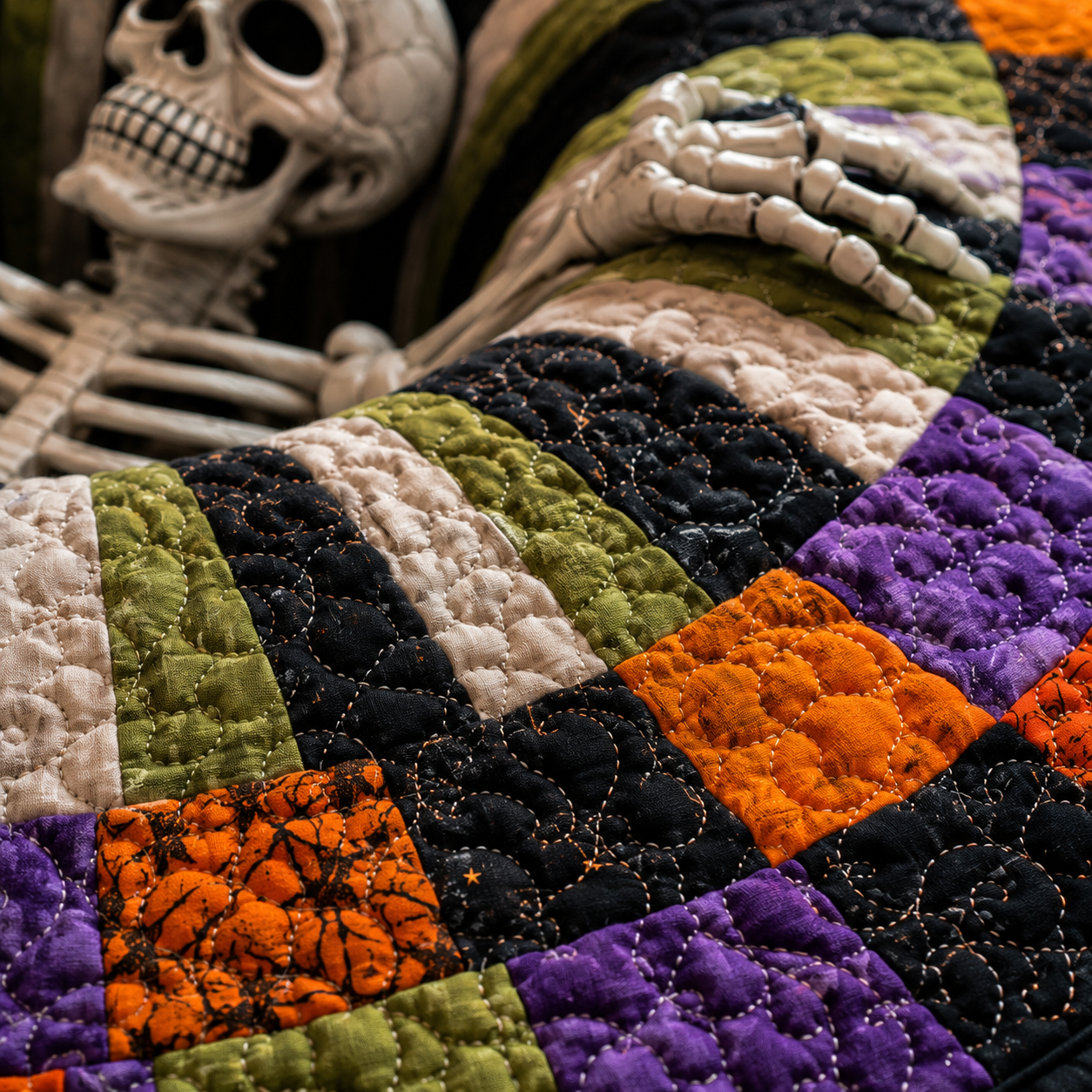 🎃 3D Optical Illusion Skeleton Vortex Quilted Round Halloween Rug