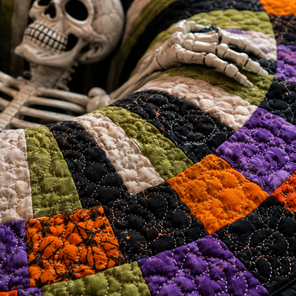 🎃 3D Optical Illusion Skeleton Vortex Quilted Round Halloween Rug