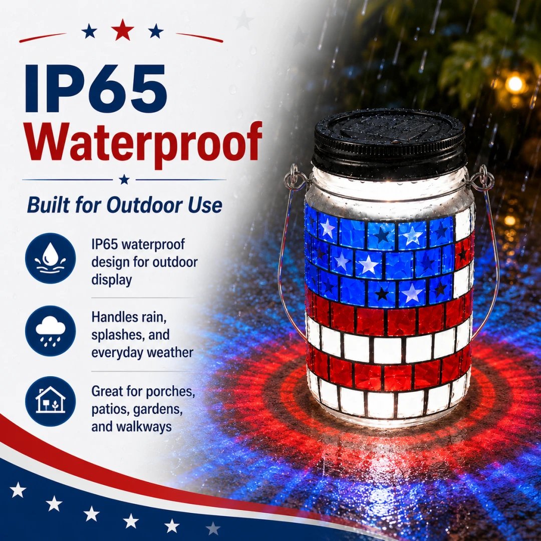 🔥4th of July Solar Patriotic Mason Jar Lantern