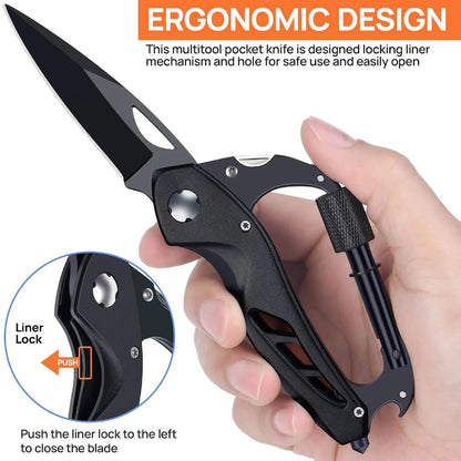 💥All-in-One Carabiner Multi Tool – Compact EDC Keychain with Knife & Screwdriver