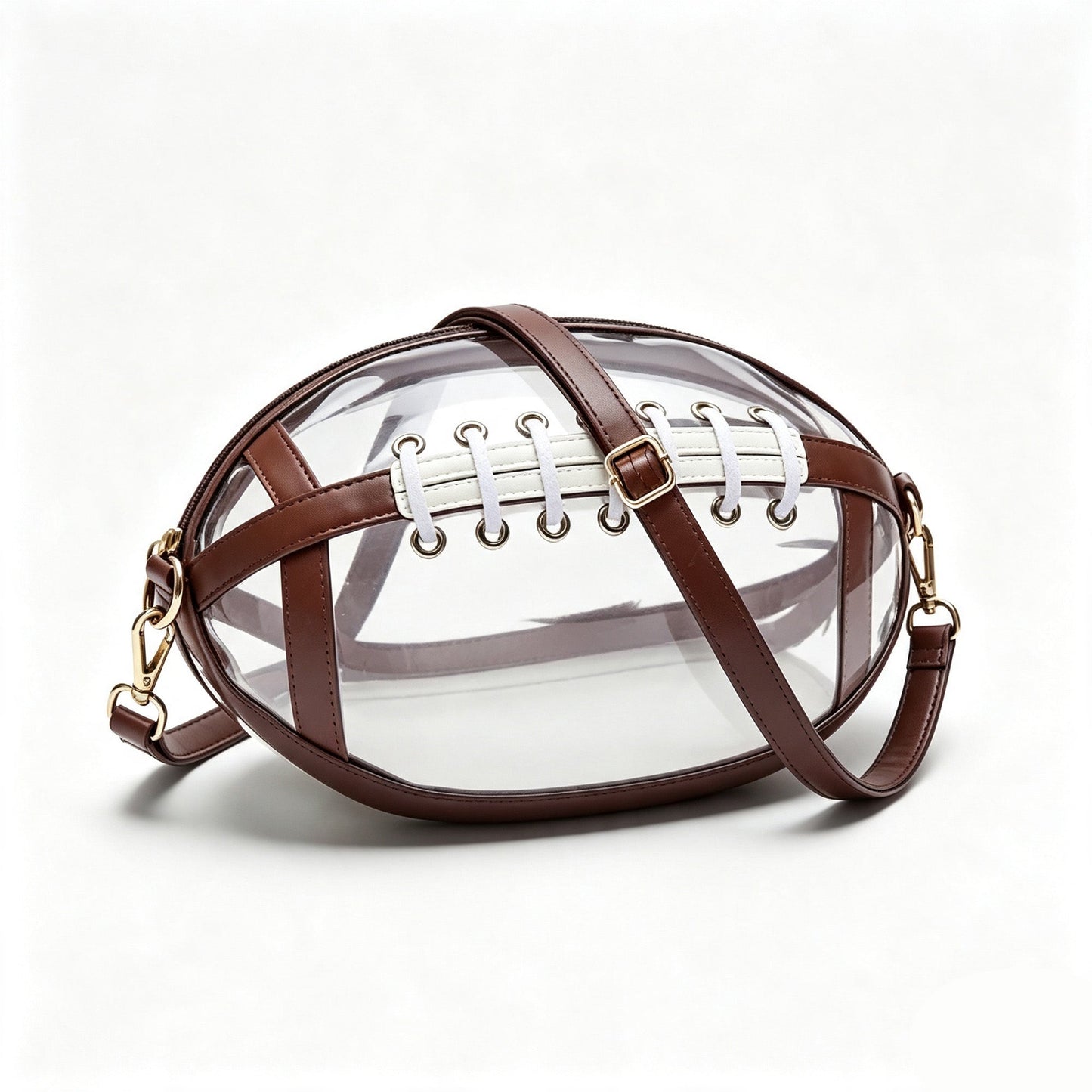 Transparent football-shaped crossbody bag