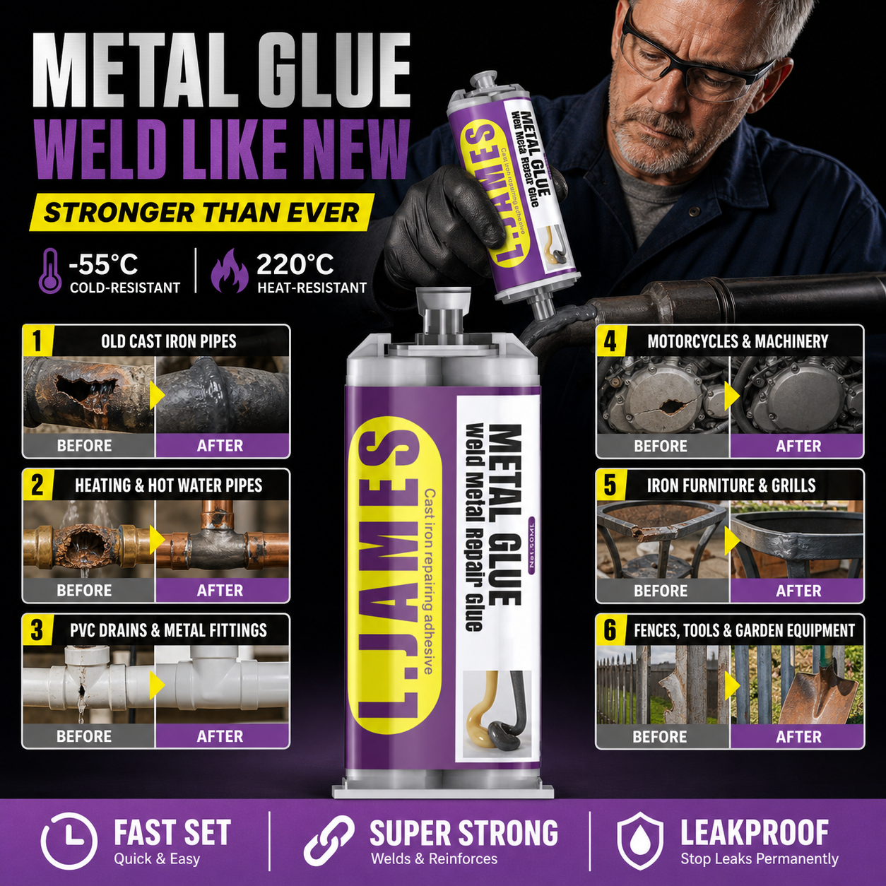 🔥Hot Sale 50% OFF🔥 Metal Weld Repair Glue – 2-Part Epoxy, Waterproof, Heat-Resistant, Drillable 🔧