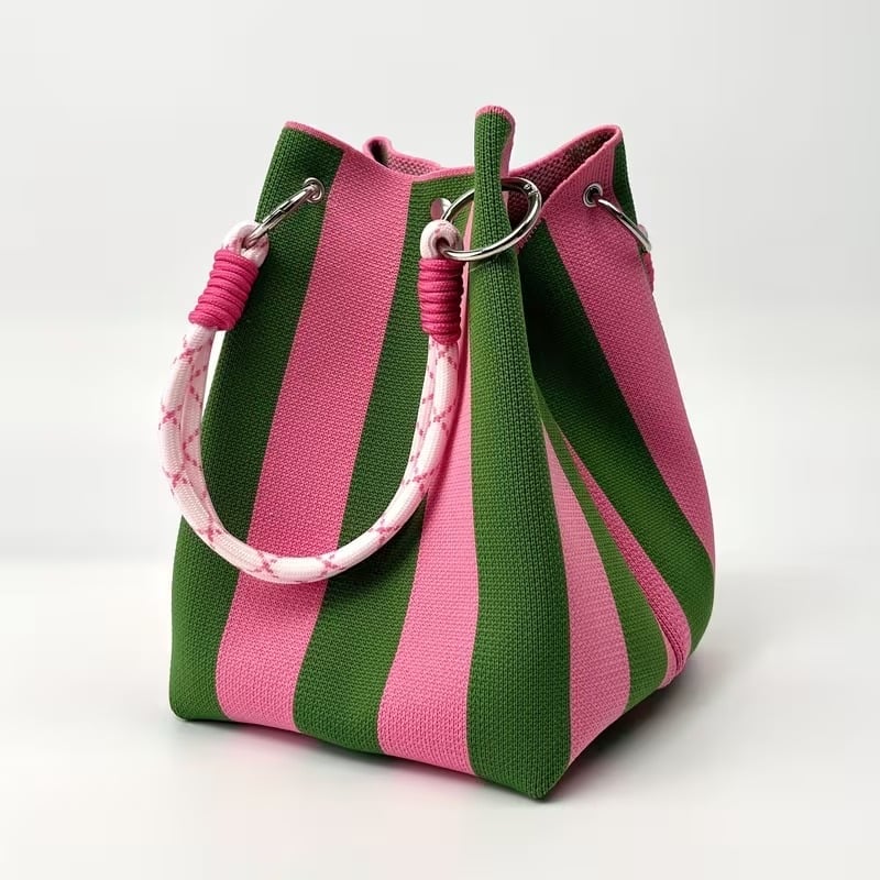 📢📢40% OFF !! ⏰🌴 Boho Striped Knit Bucket Handbag for Women – Handmade Summer Beach Shoulder Bag