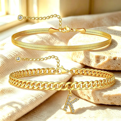 ✨ Gold Initial Anklet – 14K Gold Plated, Waterproof Adjustable Letter Pendant, Stackable Beach Jewelry