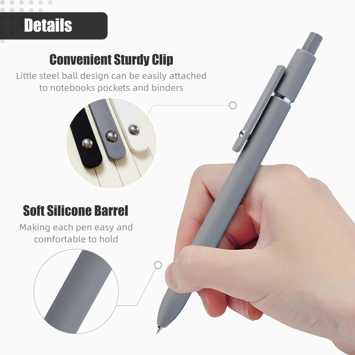 🔥Black Gel Pens, 6Pcs 0.5mm Gel Pens Fine Point, Quick Dry Retractable Gel Pen Set, Smooth Writing Pens for Office Work, Note Taking, Black Ink Pens for Men Women