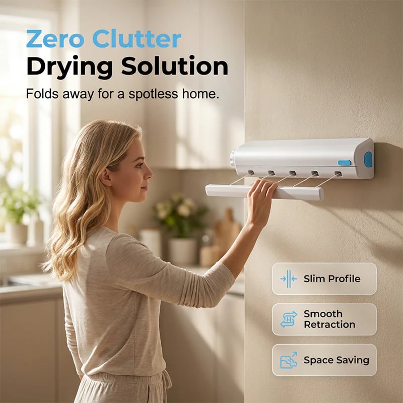 🔥Retractable Multi‑Line Clothesline Dryer｜Wall‑Mounted Space‑Saving Drying Line for Indoor & Outdoor Use