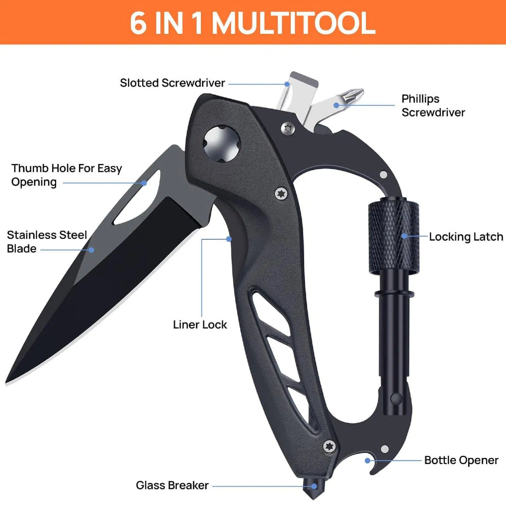 💥All-in-One Carabiner Multi Tool – Compact EDC Keychain with Knife & Screwdriver