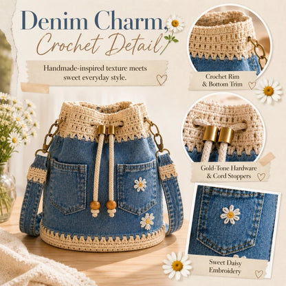 🔥HOT SALE 40% OFF✨👜Handmade Denim Crochet Bucket Bag